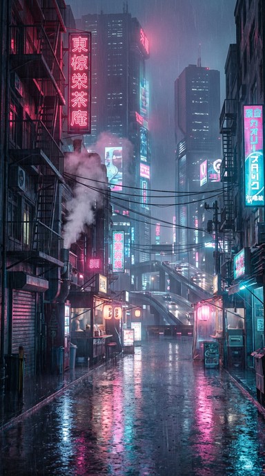 Free Neon Alley Rain Image - Cyberpunk, Neon, Alley | Download at StockCake