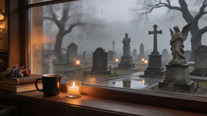 Graveyard Raining Free Cozy Gothic Morning Image - Graveyard, Cemetery, Coffee | Download ...