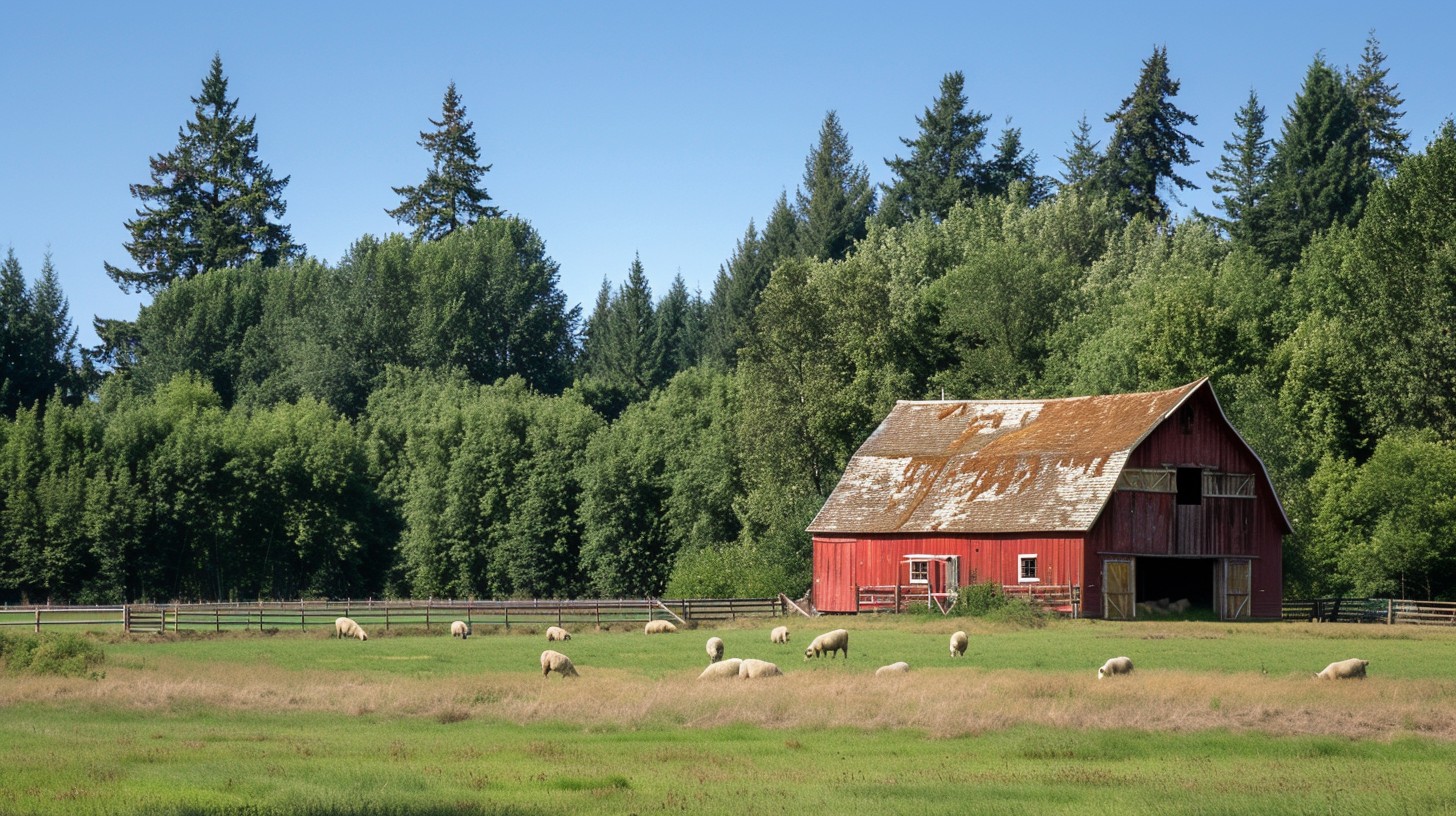 Barn Secene Free Rustic Barn Scene Image - Barn, Sheep, Trees | Download at StockCake