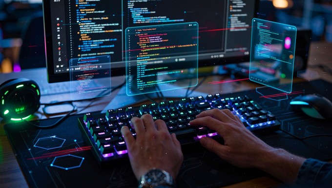 Free Neon Coding Workspace Image - Cyberpunk, Programming, Neon ...