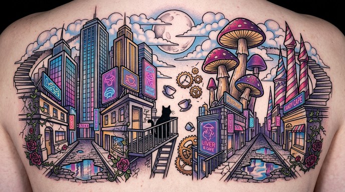 Free Whimsical City Tattoo Image - Tattoo, Cityscape, Urban | Download ...
