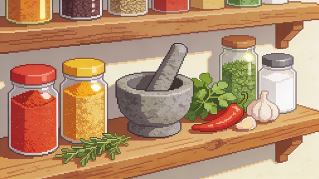 Free Pixel Spice Shelf Image - Pixel, Spices, Kitchen | Download at ...