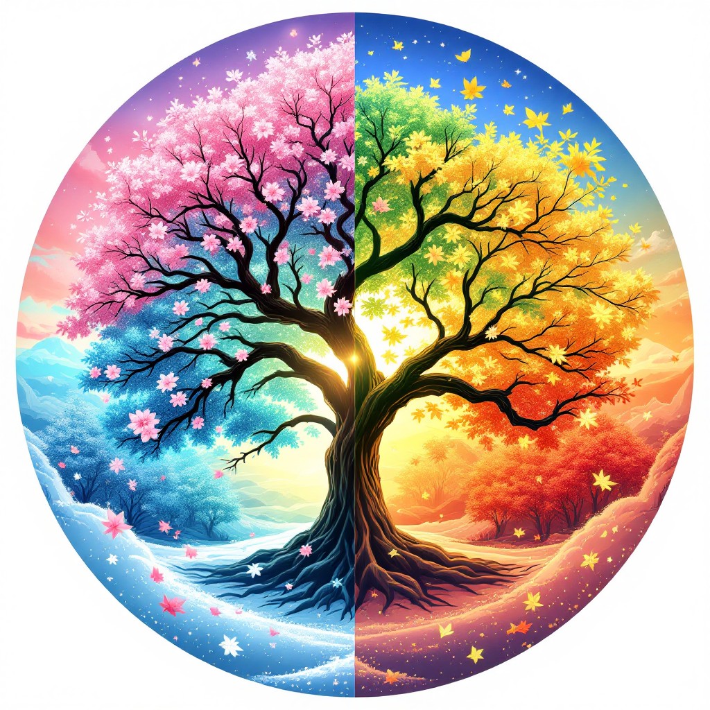 Free Four Seasons Tree Image - Seasons, Tree, Anime | Download at StockCake