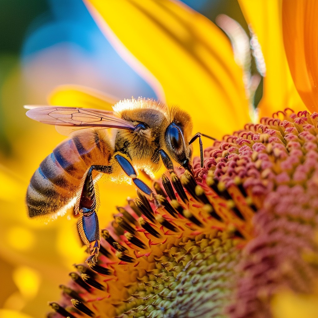 Free Bee on Sunflower Image - Bee, Sunflower, Pollen | Download at ...