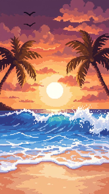 Free Pixel Sunset Paradise Image - Sunset, Ocean, Beach | Download at ...