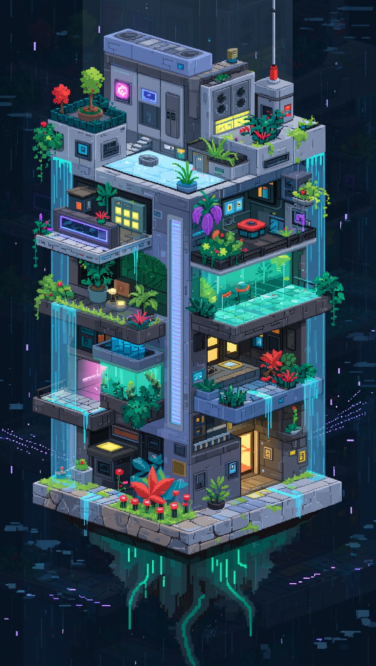 Free Neon Vertical Ecosystem Image - Cyberpunk, Pixelart, Biodome ...