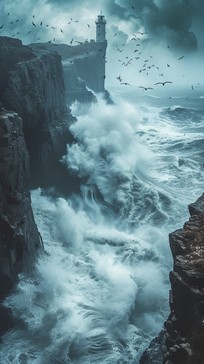 Free Stormy Lighthouse Scene Image - Storm, Lighthouse, Waves ...