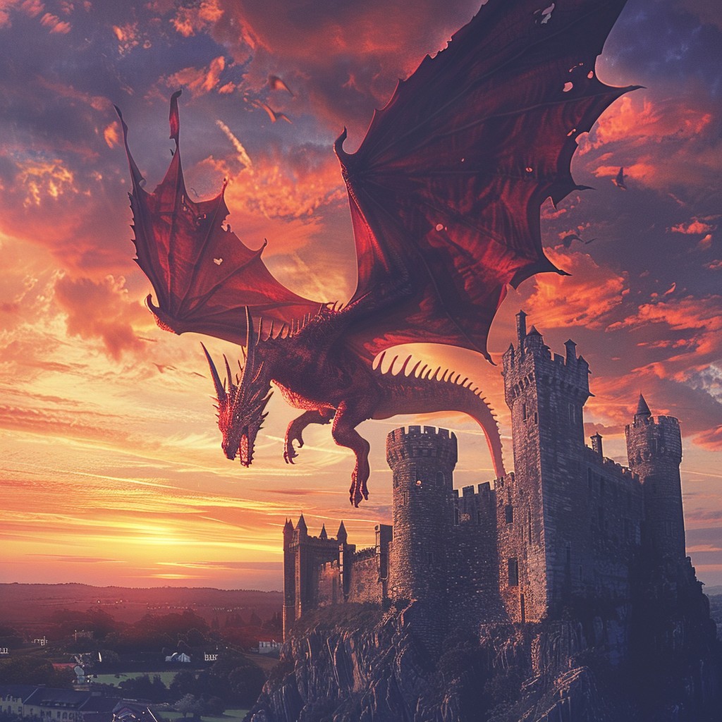 Free Dragon Castle Sunset Image - Dragon, Castle, Sunset | Download at ...