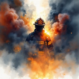 Free Firefighter Through Smoke Image - Firefighter, Hero, Watercolor ...