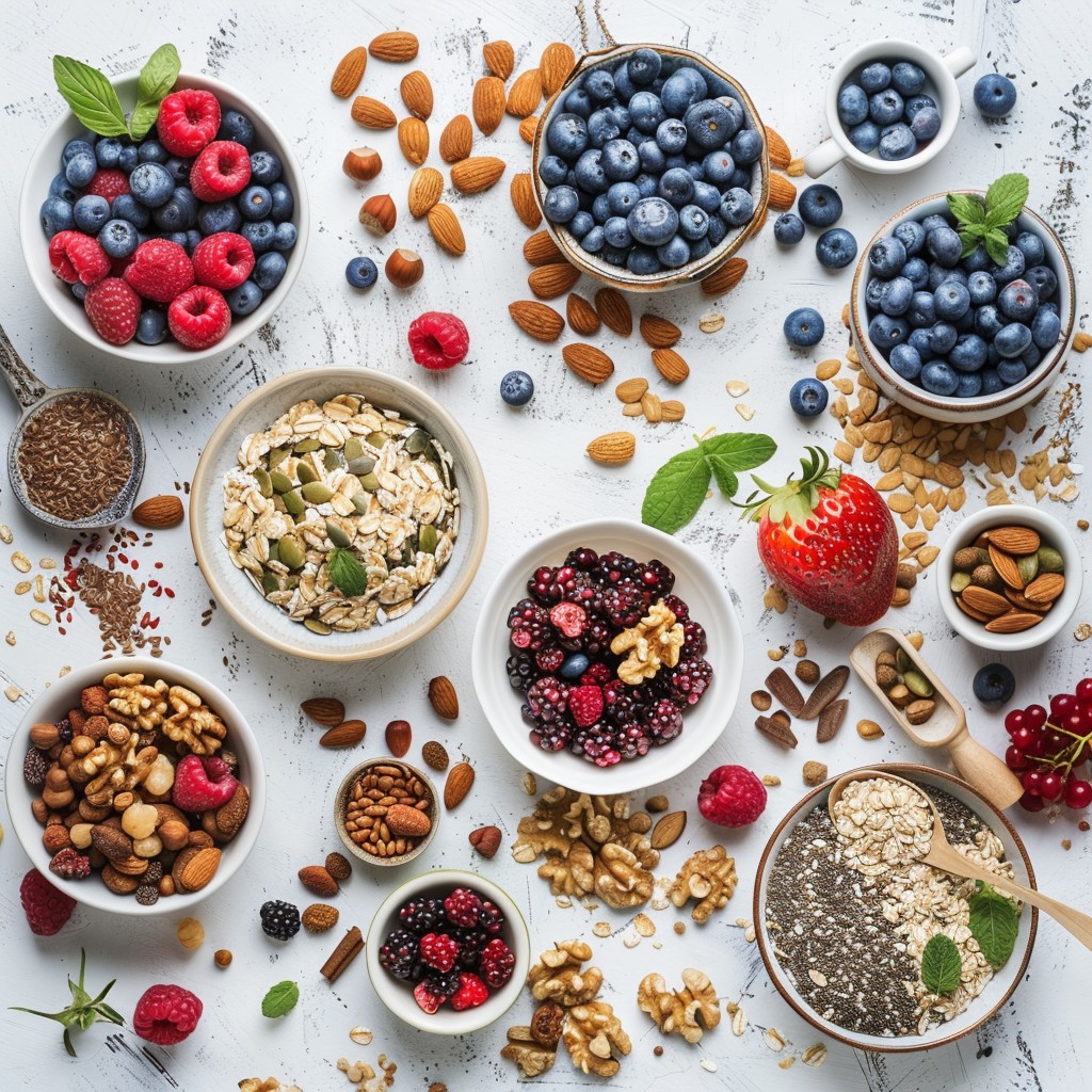 Download Healthy Breakfast Spread Image - Berries, Nuts, Oatmeal ...