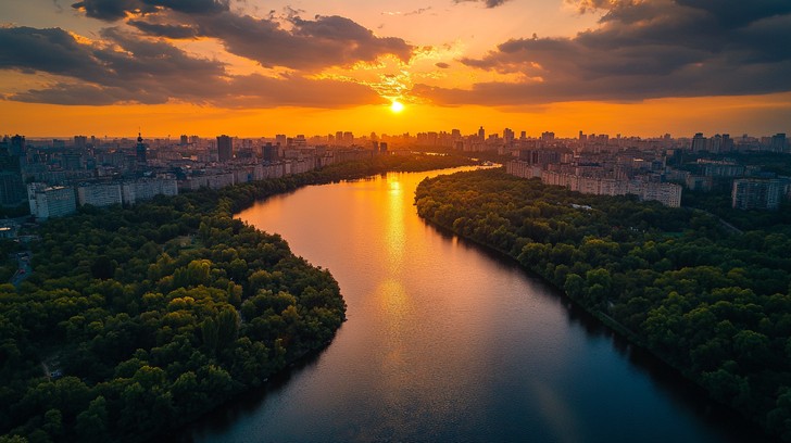 Free Sunset Over River Image - Sunset, River, City | Download at StockCake