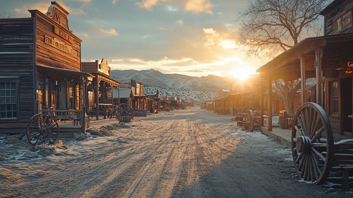 Free Snowy Western Town Image - Sunset, Snow, Town | Download at