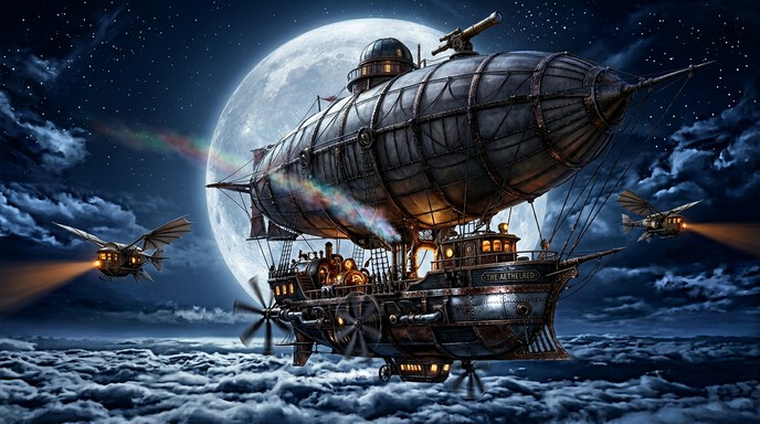 Free Moonlit Steampunk Journey Image - Steampunk, Airship, Moon ...
