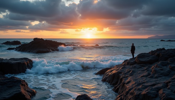 Free Sunset Rock Watcher Image - Sunset, Seascape, Silhouette ...