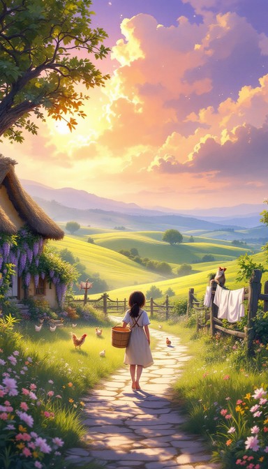 Free Golden Rural Dawn Image - Anime, Illustration, Countryside ...