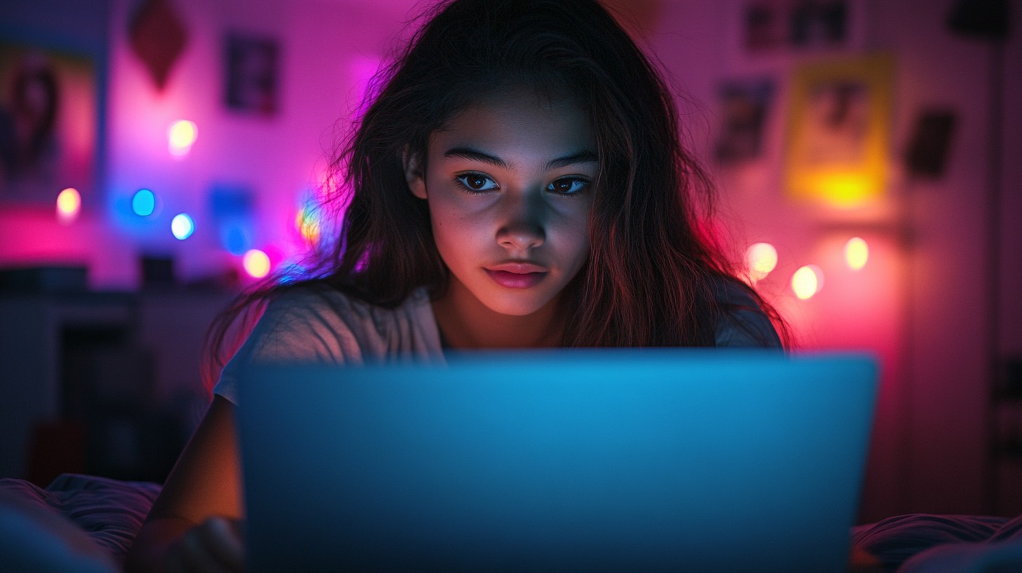 Free Late-night computer usage Image - Woman, Laptop, Colorful ...