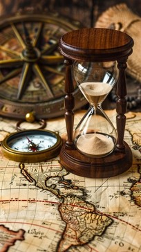 Free Timeless Navigational Tools Image - Hourglass, Map, Compass ...