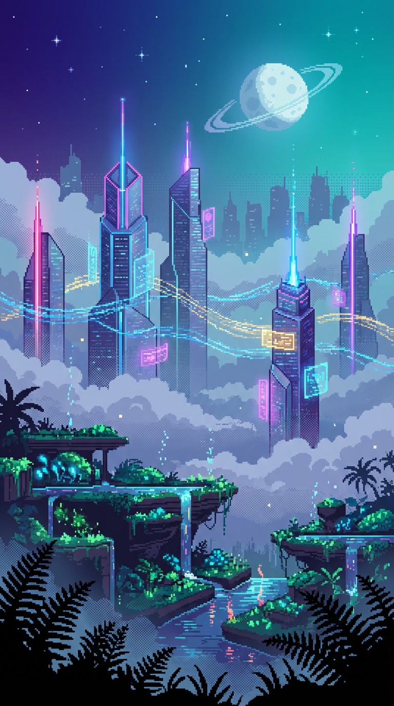 Free Neon Pixel Paradise Image - Cyberpunk, Pixel, Neon | Download at ...