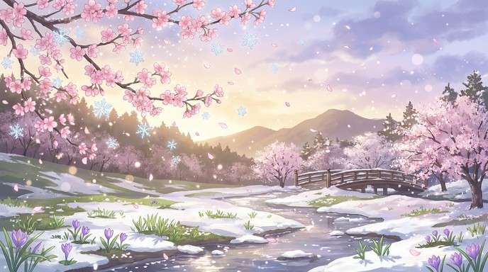 Free Petals Meet Snow Image - Anime, Manga, Sakura | Download at StockCake