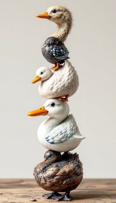 Duck Evolution Science A vertical tower of duckling figurines showcases the evolution of ...