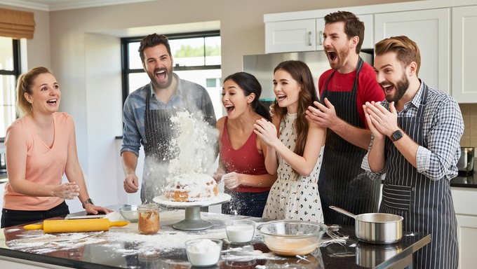 Two Cooks Create Mess Free Playful Flour Mess Image - Laughter, Friends, Flour | Download at ...