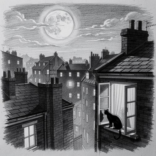 Free Moonlit Rooftop Sketch Image - Sketch, Pencil, Graphite | Download ...