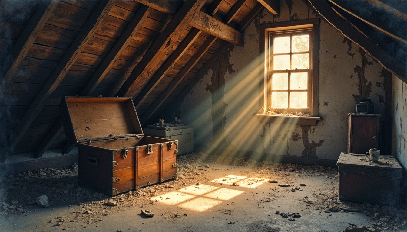 Free Illuminated Attic Secrets Image - Attic, Sunbeams, Trunk ...