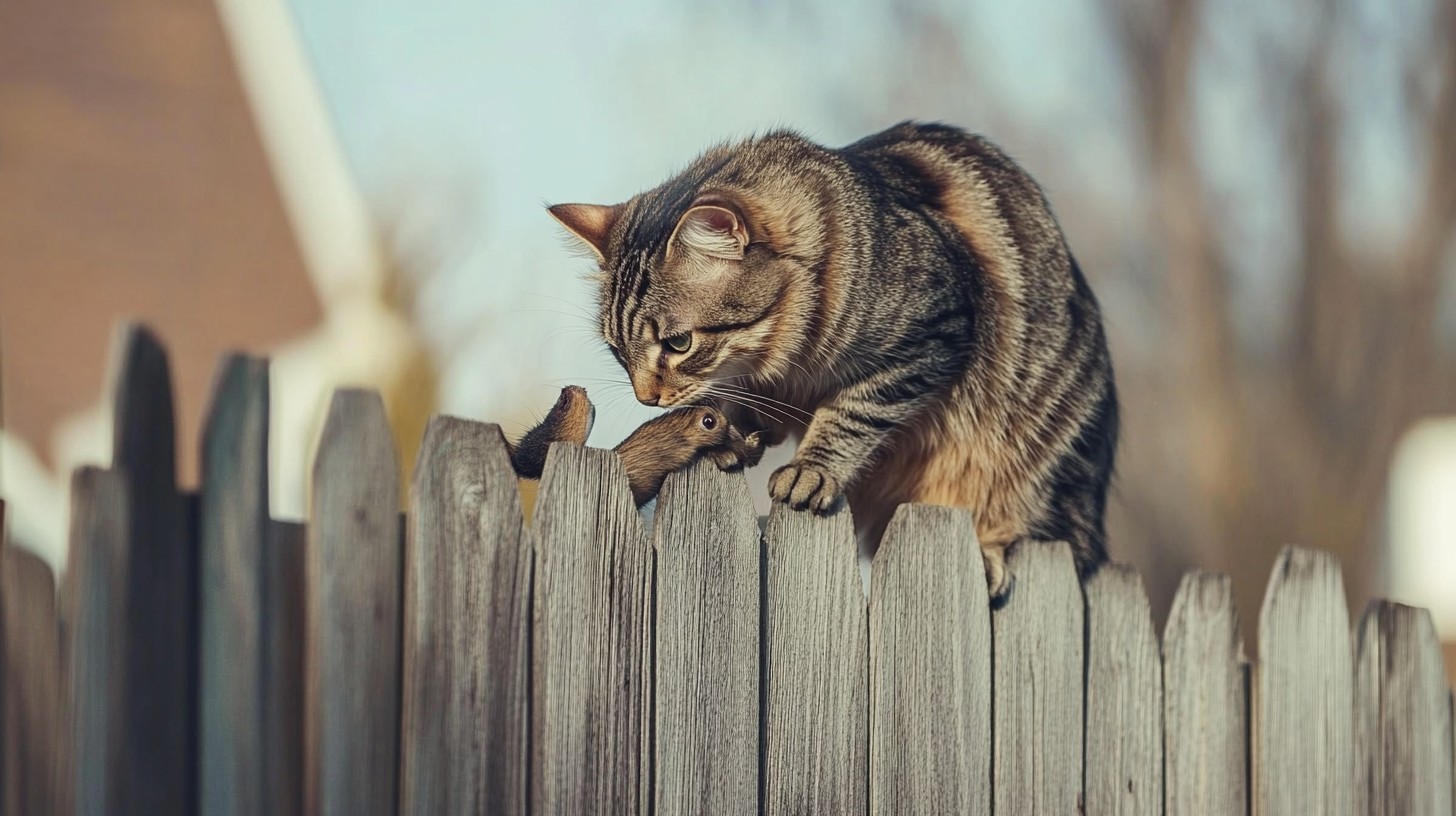 Free Cat on Fence Image - Cat, Fence, Tabby | Download at StockCake
