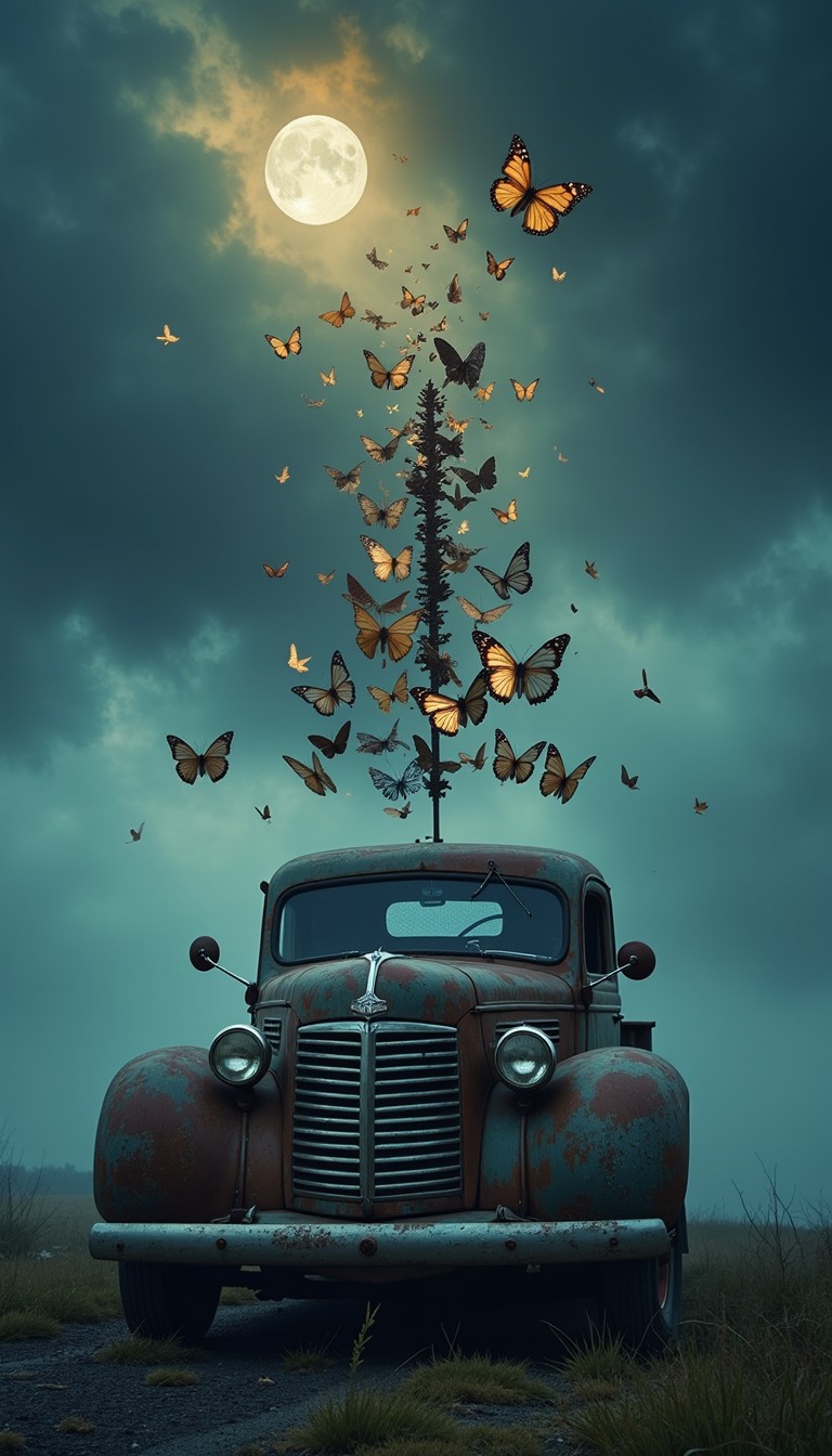 Free Rust Into Flight Image - Truck, Butterflies, Moon | Download at ...