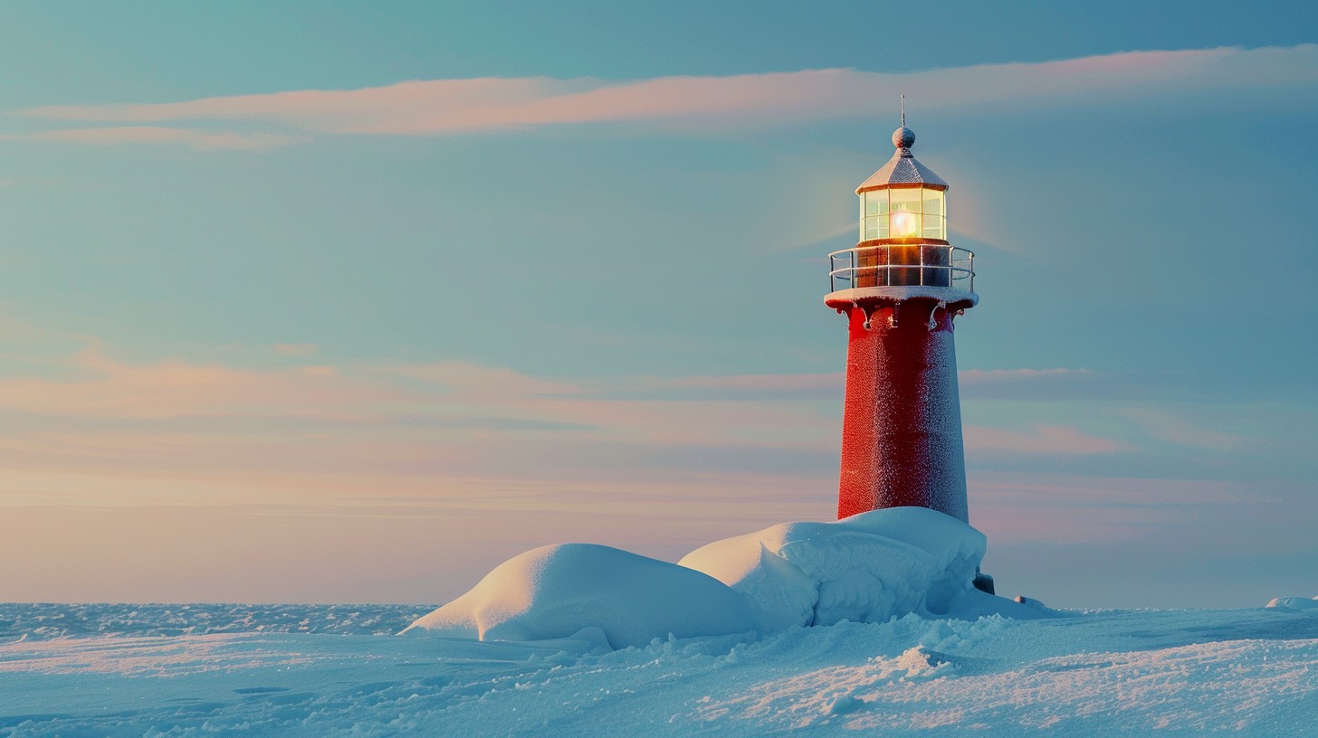 Free Wintry Lighthouse Scene Image - Snow, Lighthouse, Winter ...
