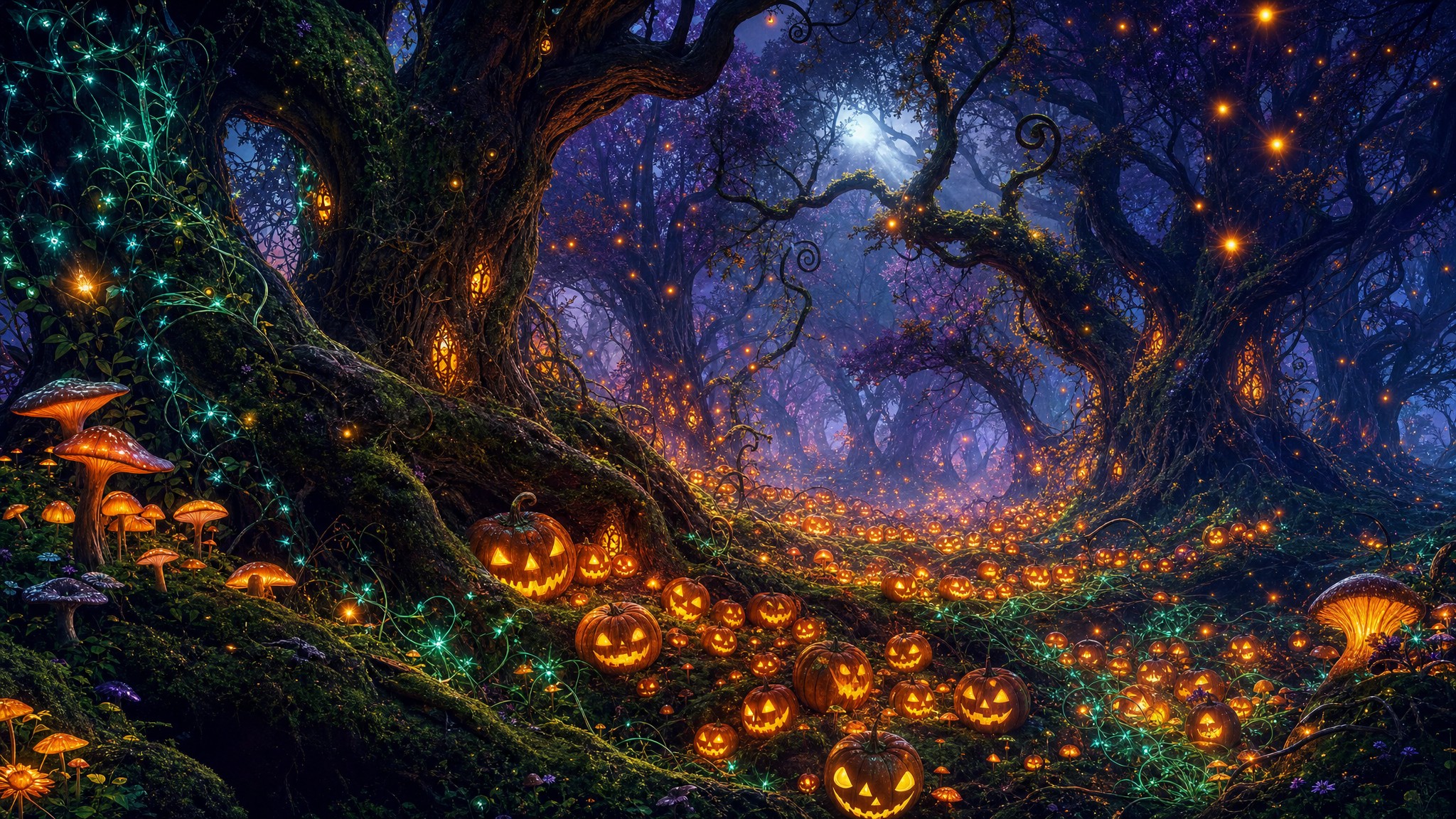 Download Glowing Pumpkin Forest Image - Pumpkins, Forest, Enchanted ...