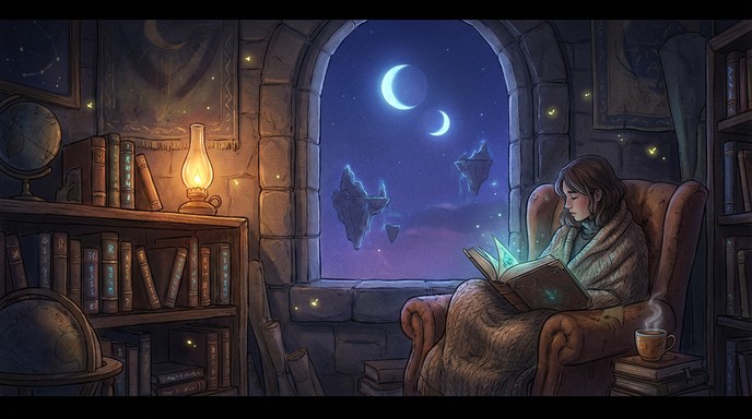 Free Moonlit Library Magic Image - Library, Fantasy, Magic | Download ...