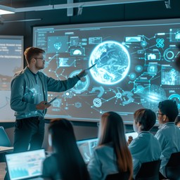 Using Advanced Technology In Lessons Free Futuristic Classroom Presentation Image - Education, Technology ...