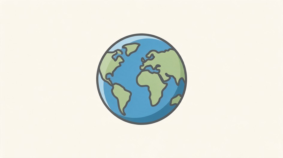 A small, round globe sits in the middle of a plain off-white background ...