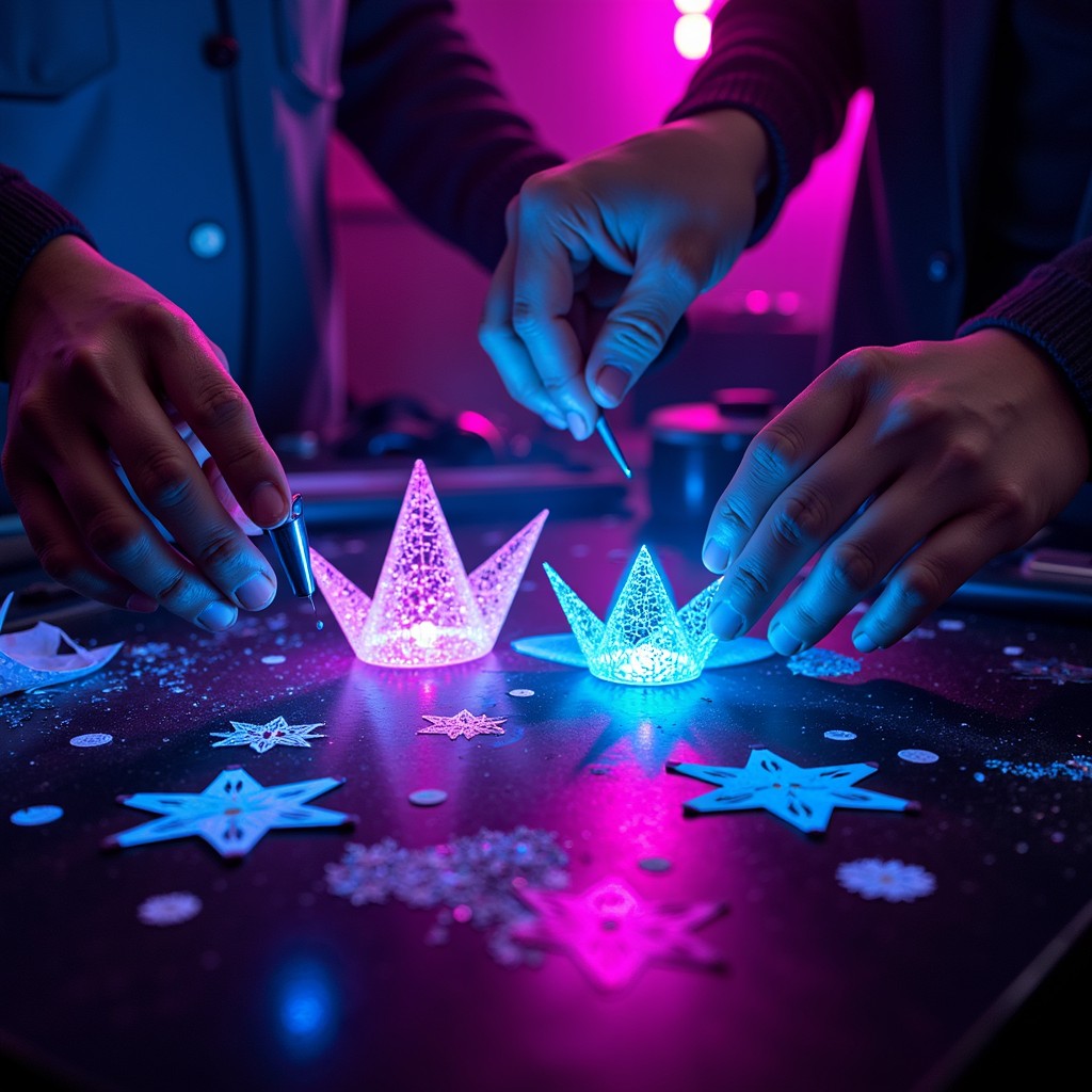 Free Luminous Paper Stars Image - Origami, Cyberpunk, Neon | Download ...