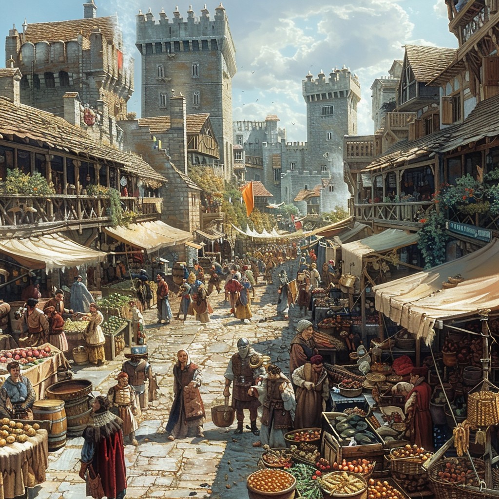 Free Bustling Medieval Marketplace Image - Medieval, Marketplace ...