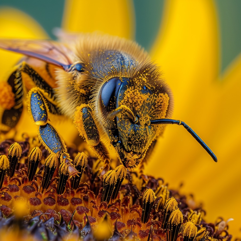 Free Bee Pollinating Sunflower Image - Bee, Sunflower, Pollination ...