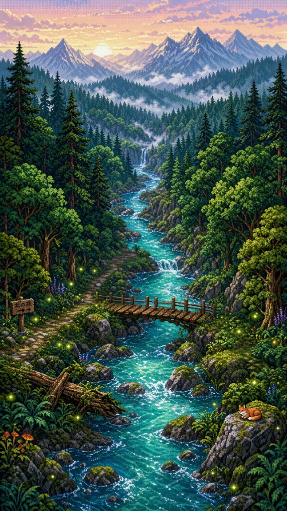 A colorful 16-bit pixel art illustration shows a sparkling turquoise ...