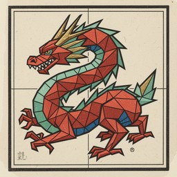 Free Geometric Dragon Print Image - Dragon, Geometric, Woodblock ...