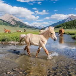 Stallion Streams Free Horse Crossing Stream Image - Horse, Stream, Mountains | Download ...