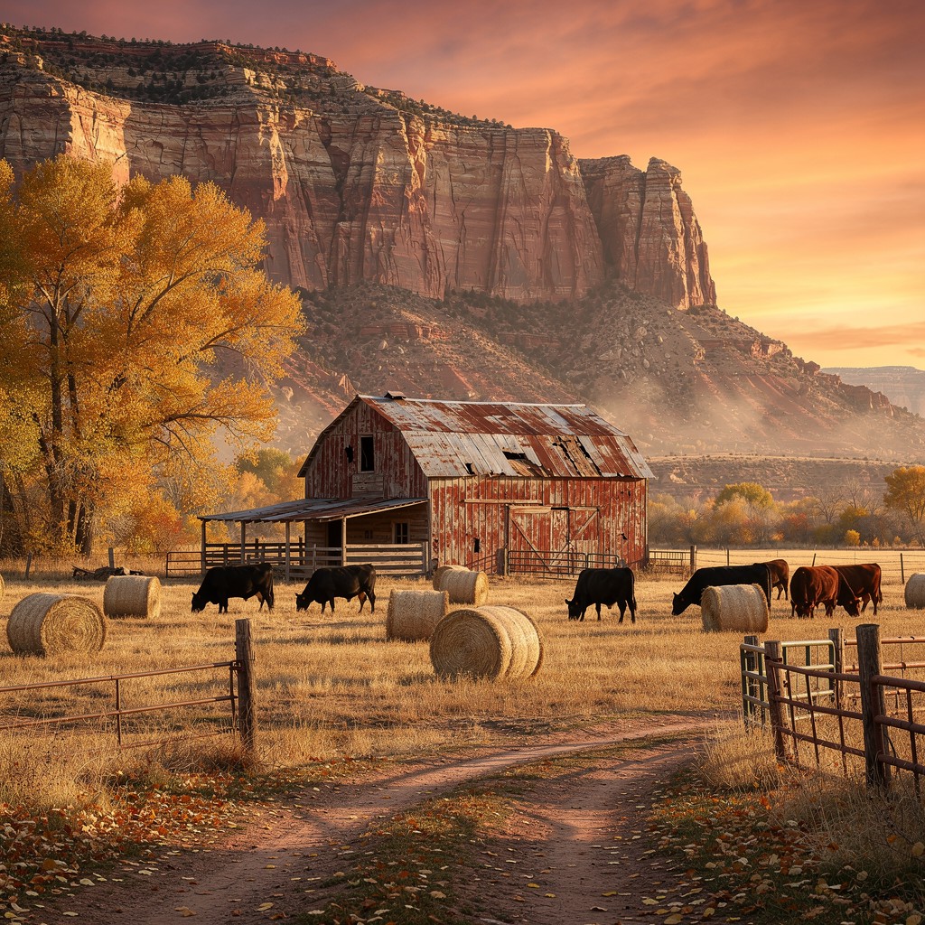 Free Ranch Mesa Sunset Image - Ranch, Barn, Cattle | Download at StockCake