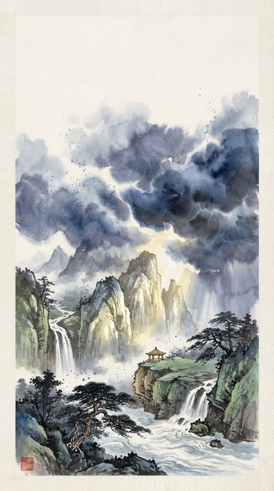 霧の山の静寂の画像をダウンロード - 山々, 水彩画, 風景 | StockCake