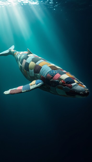 Download Patchwork Whale Swimming Image - Whale, Patchwork, Textile ...