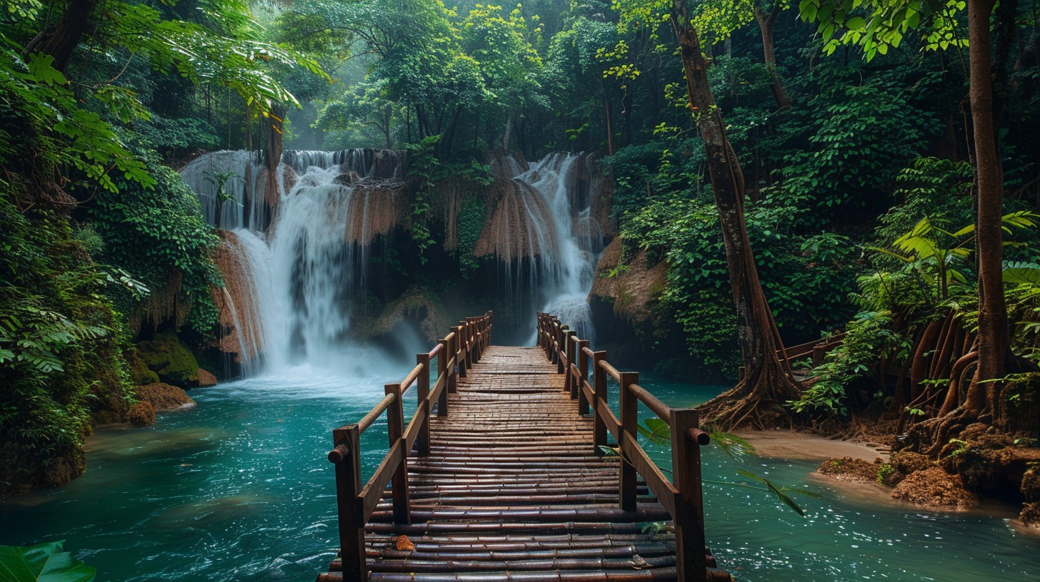 Free Enchanting Waterfall Escape Image - Waterfall, Bridge, Tropical ...