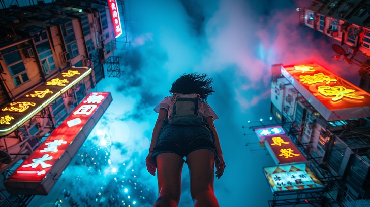 Free Neon Night Glamour Image - Woman, Neon, Rain | Download at StockCake