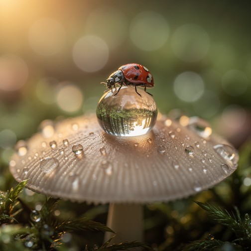 Free Ladybug's Dewdrop Throne Image - Ladybug, Dewdrop, Mushroom ...