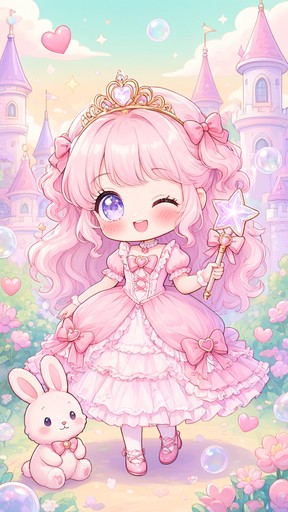 This kawaii anime illustration shows a little girl princess drawn in a ...
