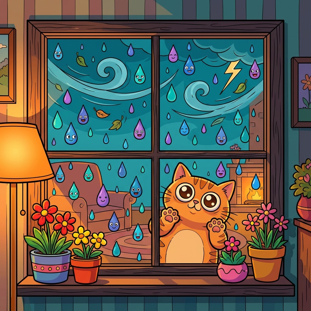 Multiple Window Raining Toon Free Rainy Window Whimsy Image - Cartoon, Illustration, Window ...