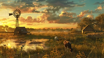 Free Rustic Sunset Scene Image - Sunset, Windmill, Barn | Download at ...