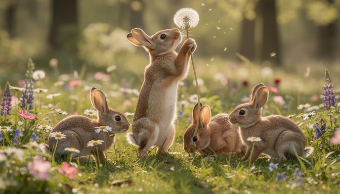 Free Bunnies Eating Dandelions Image - Rabbits, Bunnies, Meadow ...